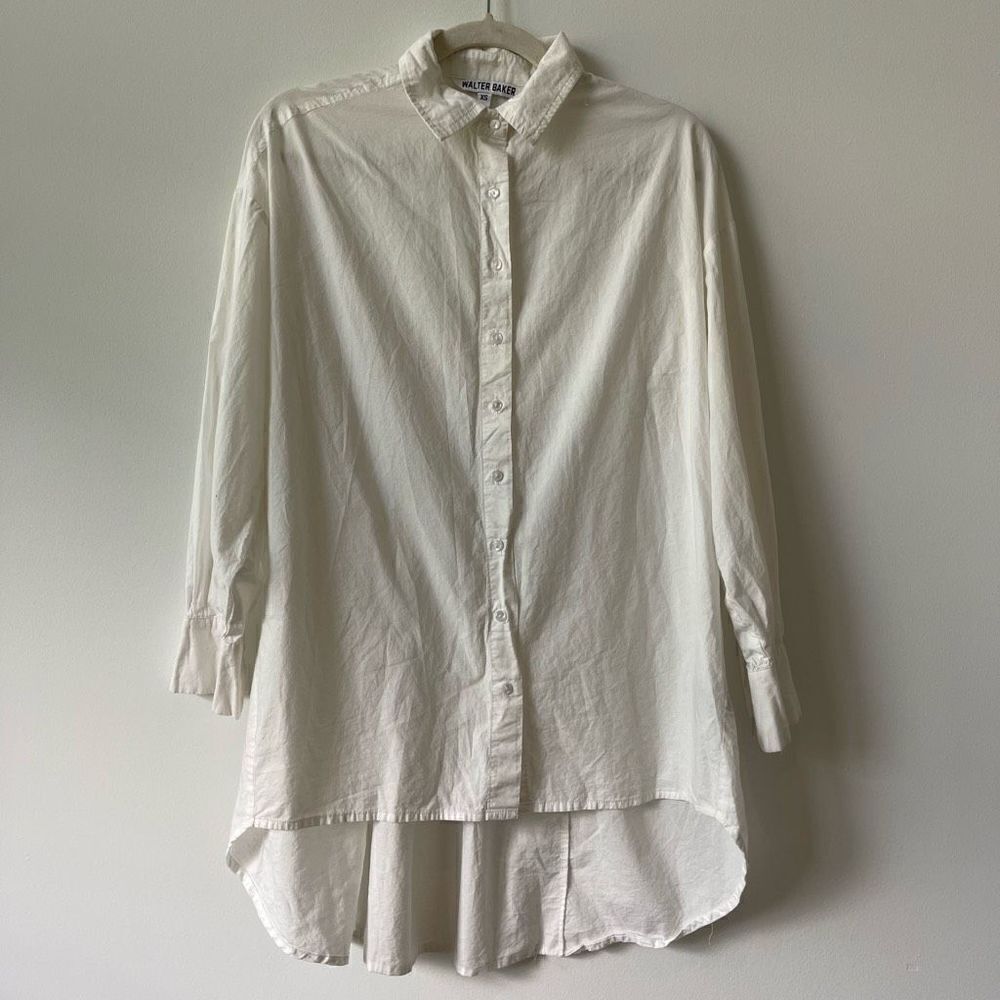 Walter Baker Women's Button-Down Long Sleeve Asymmetrical Hem White Top Size XS
